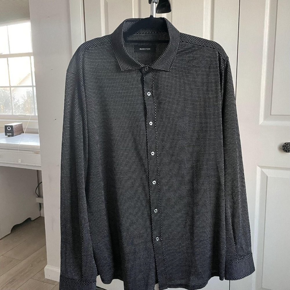 Bugatchi Spread Collar Button Up Shirt Men's 2-X Large Black Long Sleeve